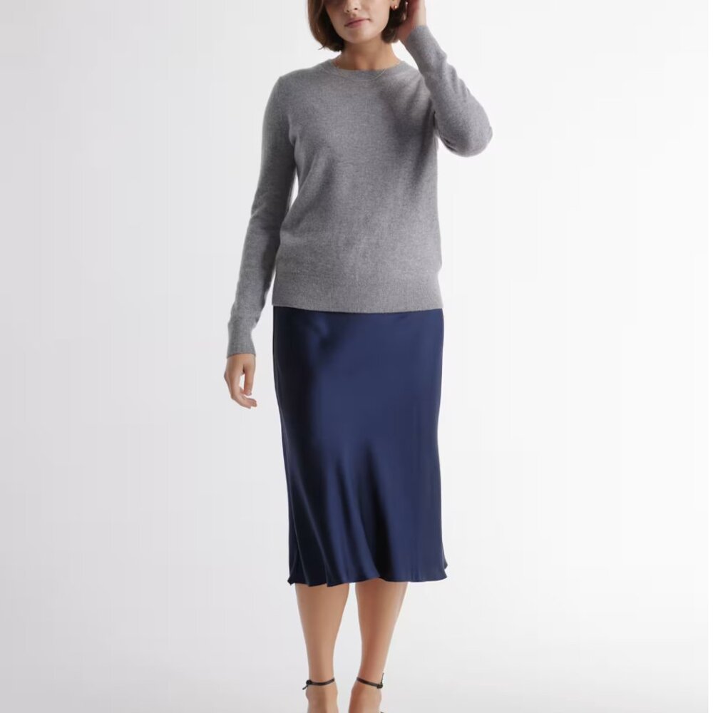 Quince Skirt, SZ S, Midi, Navy Blue , 100% Washable Silk, NWT